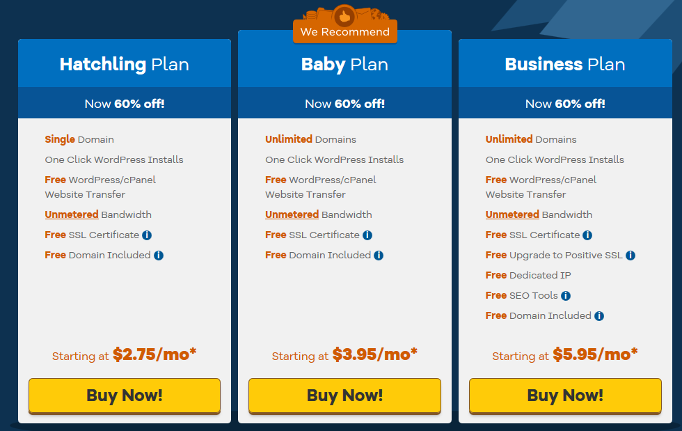 hostgator, HostGator Plans